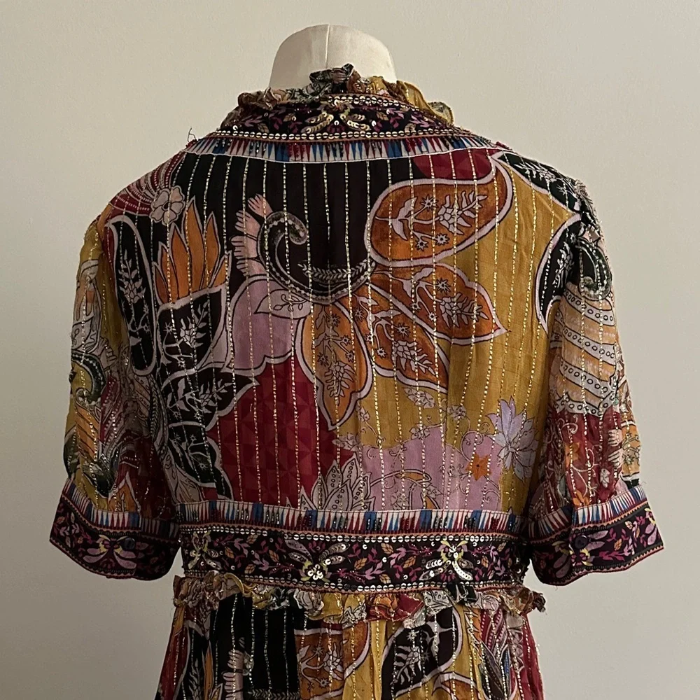 ANTHROPOLOGIE Beaded Sequin Shimmer Mini Dress Bohemian sz Medium - Picture 8 of 9